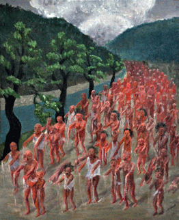 Departed souls under a row of pine trees on the Sanyo Highway