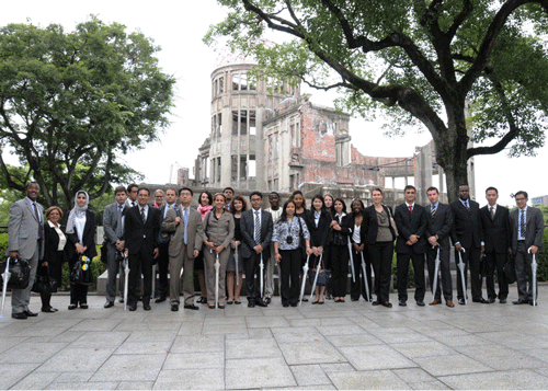 The United Nations Disarmament Fellows group in front of A-bomb Dome