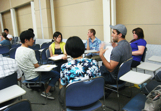 Discussion between Central Connecticut State University students and university students from Hiroshima