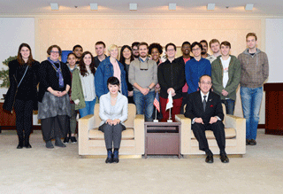 Mayor of Hiroshima (front row, right) with students from DePaul University