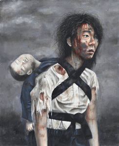 Mother carrying her dead child on her back