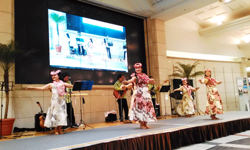 Colorful hula dance performance