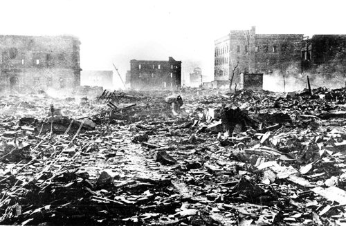 The day after bombing City center still smoldering Hondori