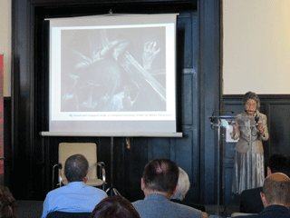Ms. Kajimoto giving her A-bomb testimony at the opening ceremony
