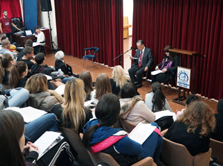 Mr. Yamamoto giving his A-bomb testimony at a high school in Kotor City