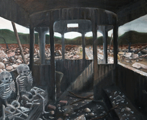 In a burnt train, the remains of two people who died with no time to escape