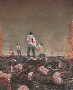 Fleeing while picking their way among people on the brink of death