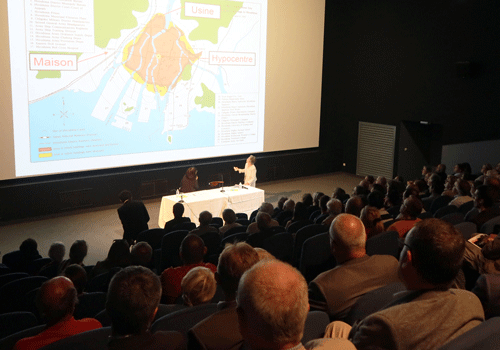 Ms. Kajimoto giving her atomic bomb testimony in the city of Cannes in France