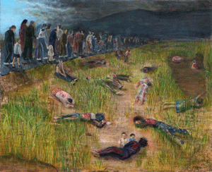 'People fleeing and people fallent' by Miharu Ono and Hiroaki Kawasaki