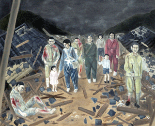 '7-year-old me and my family fleeing' by Hinako Misaka and Hiroaki Kawasaki