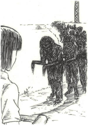 People fleeing the city after the atomic bombing (by Akina Niimiya)