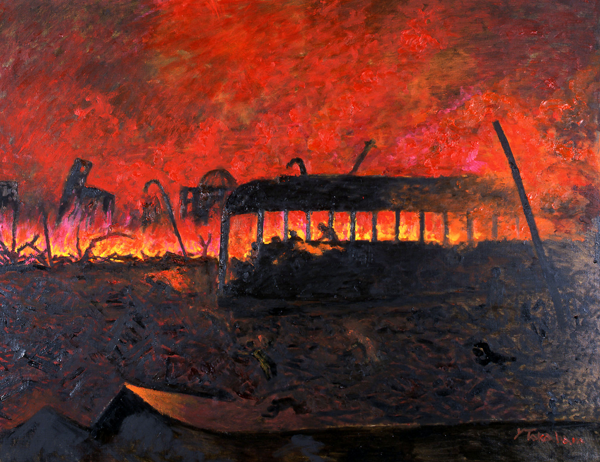 Burning Streetcar Painted by Yoshio Takahara