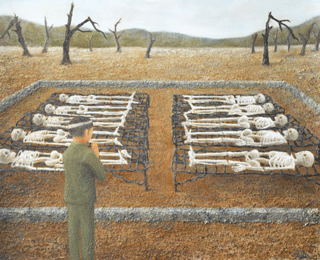 「爆風で下敷きになり焼かれた軍人の骸骨（広島第一陸軍病院第一分院内）」(竹本茜、國分良德)