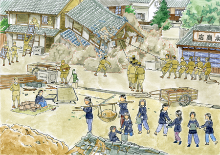 「建物疎開作業」（作者 前田稔）